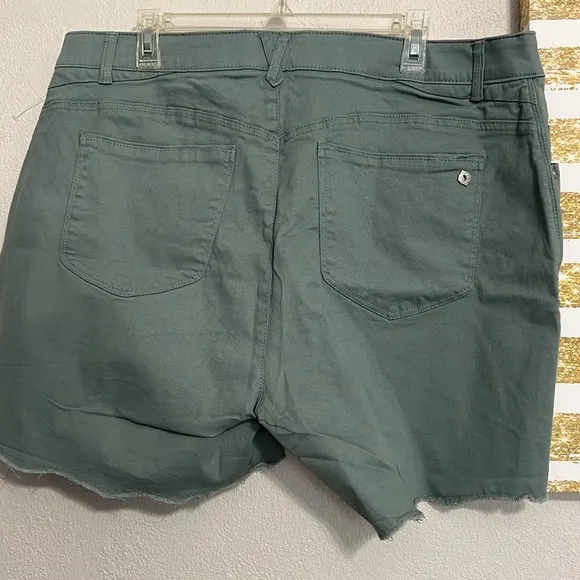 Democracy High Rise Raw Hem Stretch Shorts Plus Sizes Green