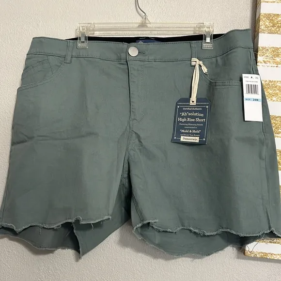 Democracy High Rise Raw Hem Stretch Shorts Plus Sizes Green