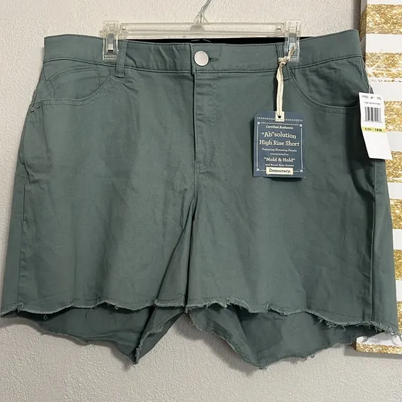 Democracy High Rise Raw Hem Stretch Shorts Plus Sizes Green