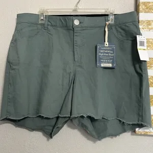 Democracy High Rise Raw Hem Stretch Shorts Plus Sizes Green