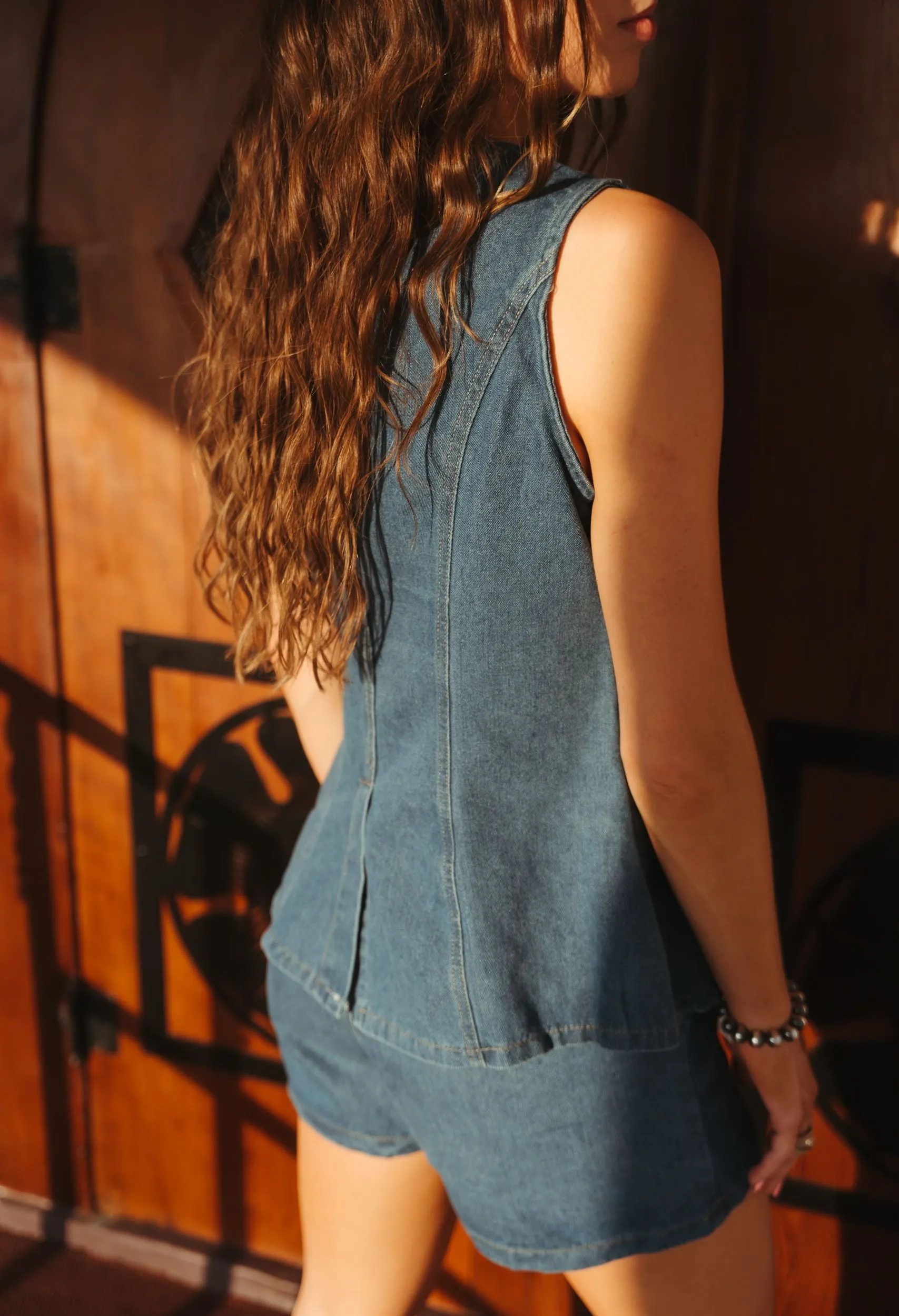 Denim Sleeveless Top w/Shorts 16881