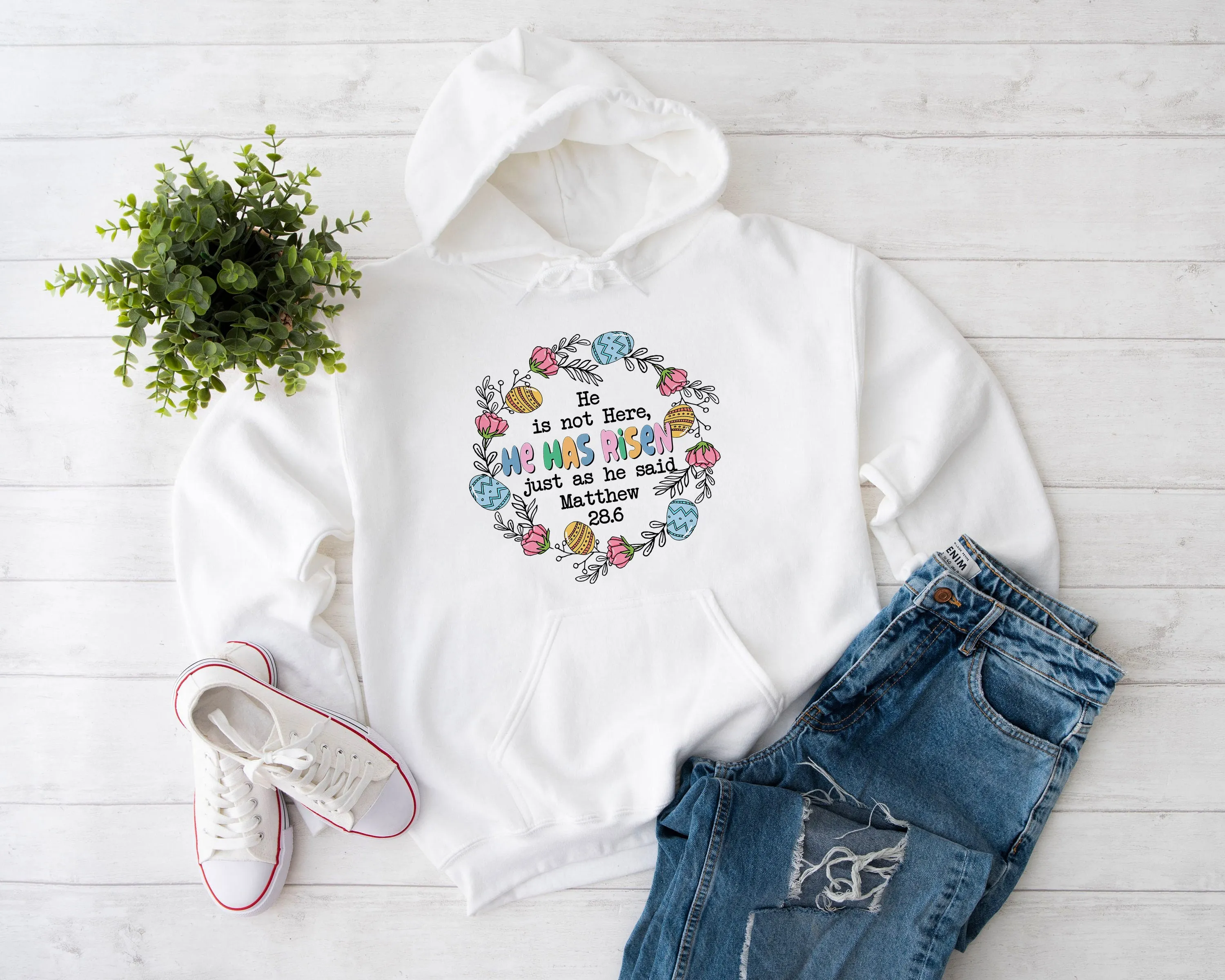 Easter Hoodie- He is not Here He has Risen T-shirt, Retro Crewneck