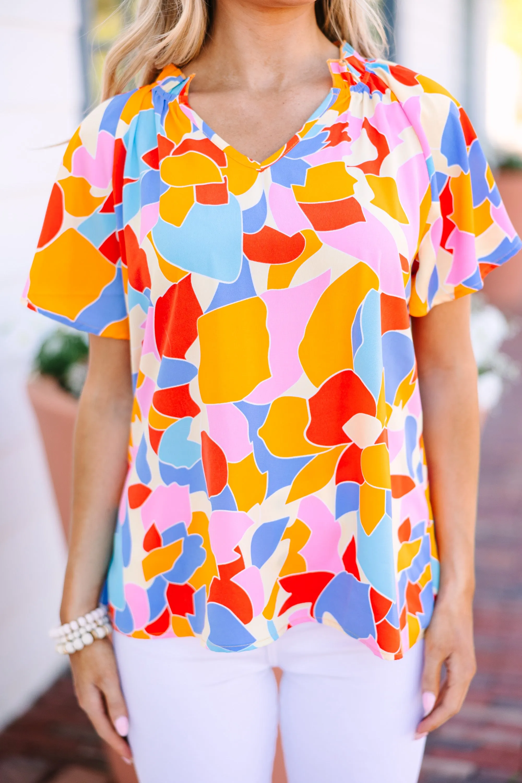 Easy Roads Yellow Abstract Blouse