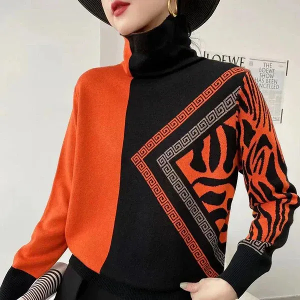 Elegant Printed Turtleneck Sweater by Pauline Laurent