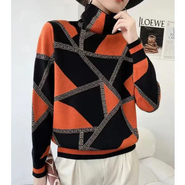 Elegant Printed Turtleneck Sweater by Pauline Laurent