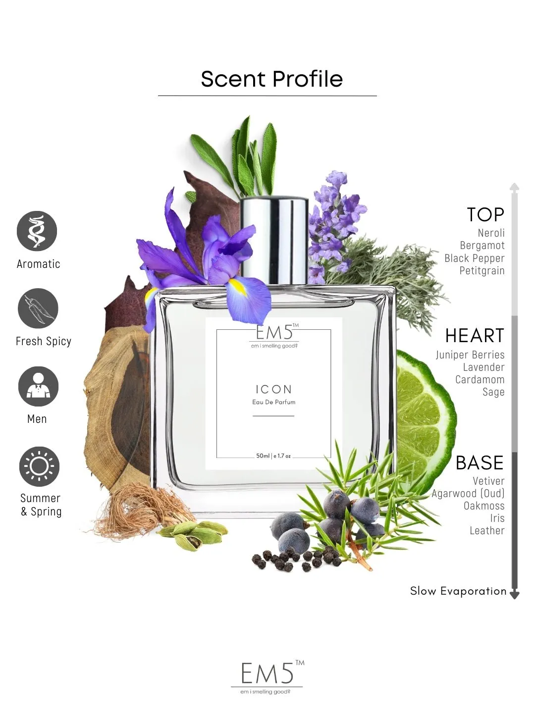 EM5™ Icon Perfume EDP Spray for Men |  Aromatic Citrus Fresh Spicy Fragrance Accords | Luxury Gift for Him | Variants Available: 50 ml Spray / 15 ml Spray