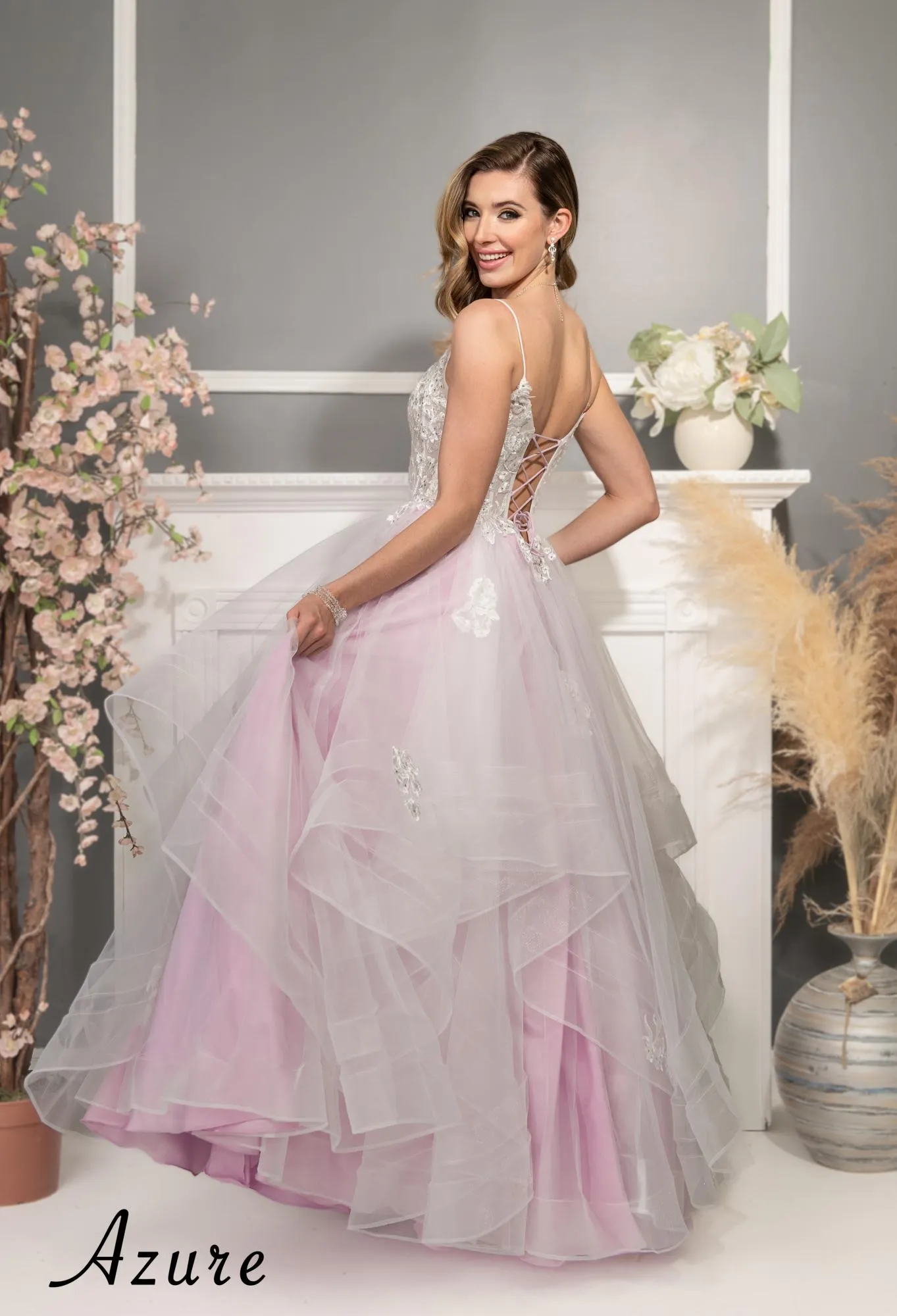 Embroidered Layered Tulle Corset Gown