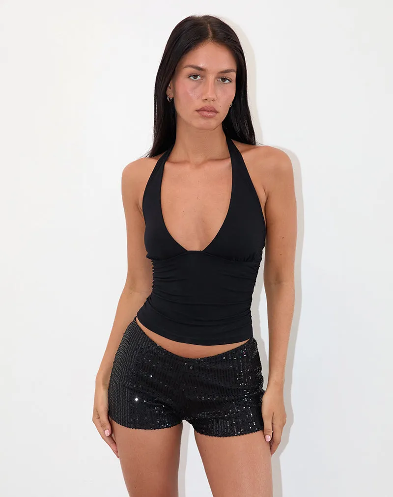 Erna Micro Short in Drape Mini Sequin Black