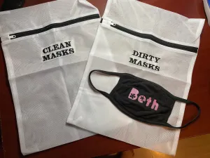 Face Mask Bundle with 2 Mesh Laundry bags and 10 custom masks nonmedical personalized with clean masks bag and dirty masks bag any name