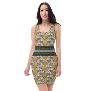 Fitted Sleeveless Bodycon Dress (Her/Muliebris)(Rind#4 Ouroboros Butterfly Tree Link Stripe) RJSTH@Fabric#4 RJSTHW2021 RJS