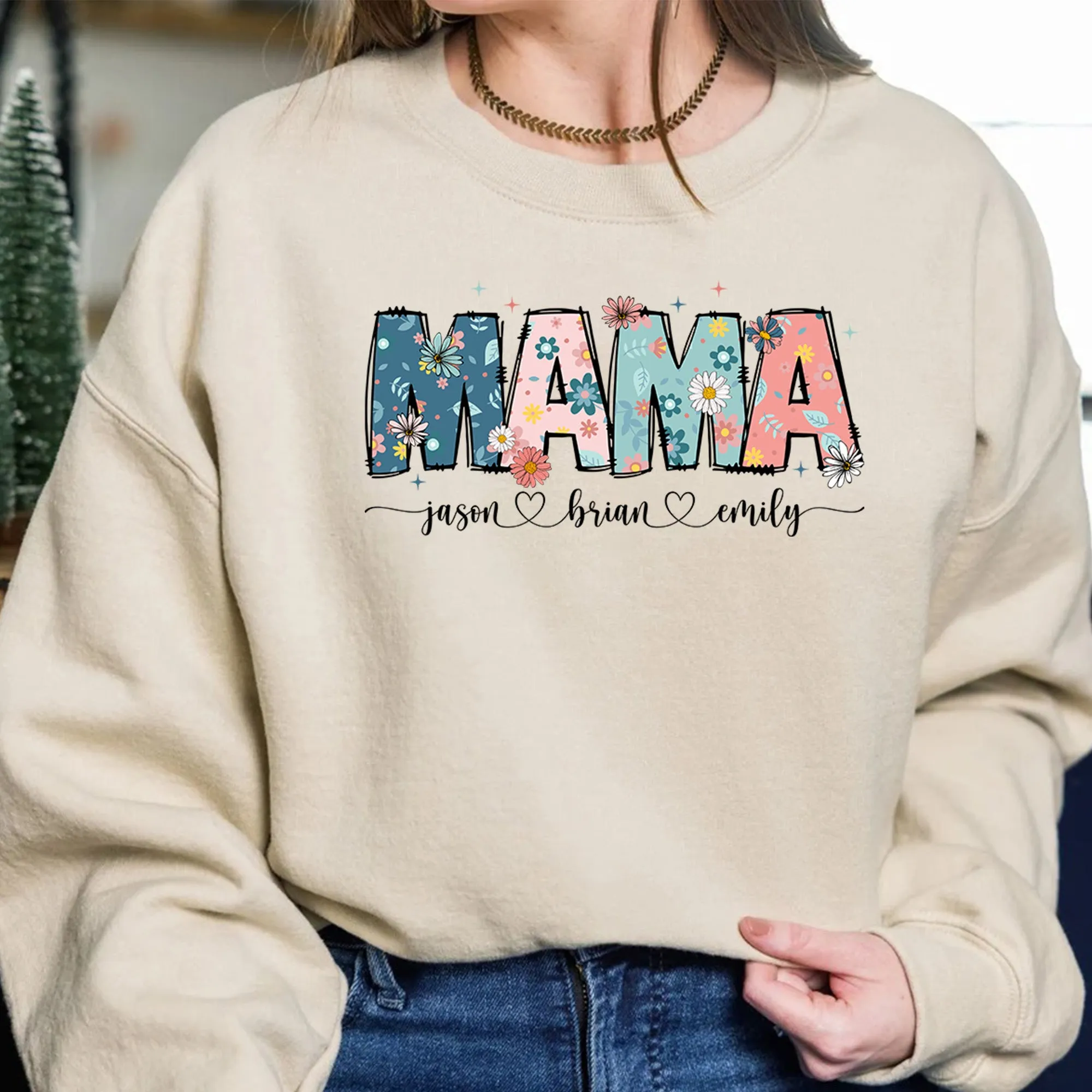 Floral Mama Sweatshirt, Personalized Mom Crewneck With Kids Names, Gift For Mom, Mothers Day Gift, Mothers Day Shirt, Mama Shirt, Mama Gift