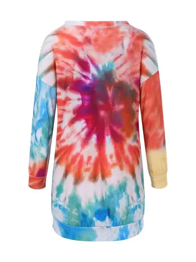 Full Size Tie-Dye Round Neck Long Sleeve Dress S-3XL
