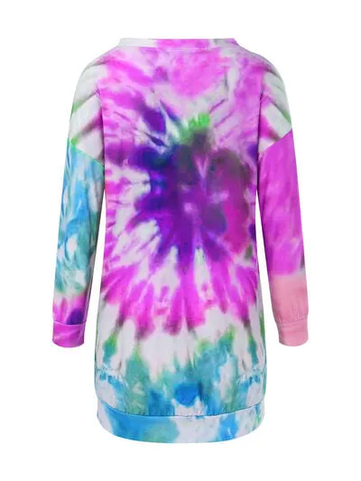 Full Size Tie-Dye Round Neck Long Sleeve Dress S-3XL