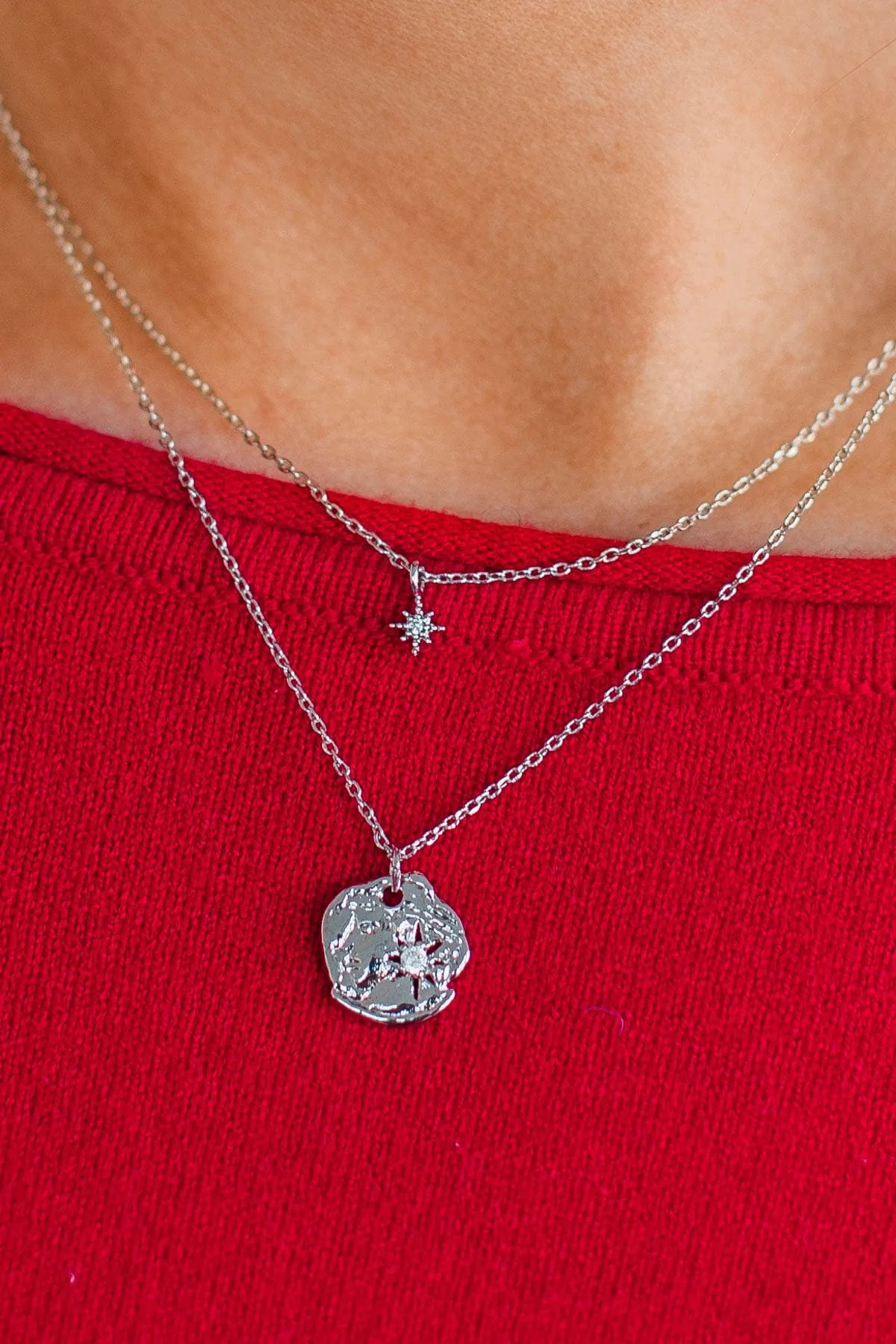 Gaze At The Stars Layered Charm Necklace- Silver