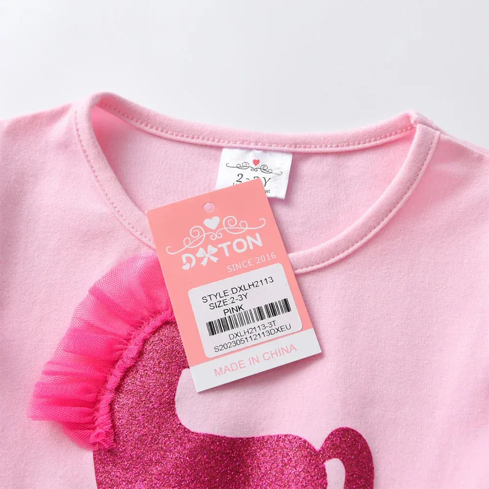 Girls Long Sleeve Dress Kids Unicorn Cartoon Dresses Girls Layered Mesh Tulle Princess Birthday Party Children Clothing