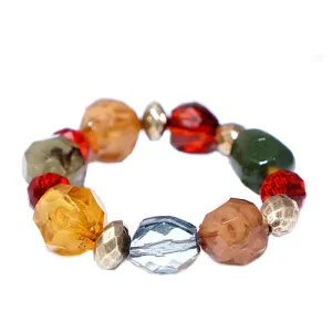 GOLD MULTI COLOR BROWN AND RED BEADS MIXED STRETCH BRACELET  #SB31309_G-BRW-RED (BH4/BF4)
