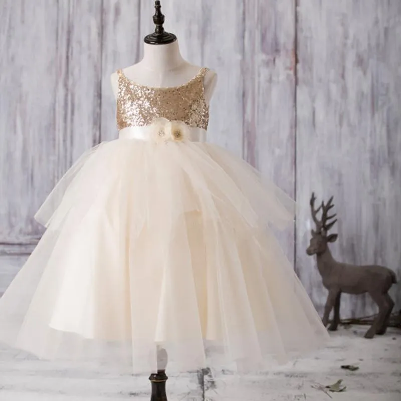 Gold Sequin Top Tulle Flower Girl Dresses, Lovely Tutu Dresses for Little Girl, FGY0122