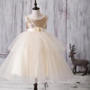 Gold Sequin Top Tulle Flower Girl Dresses, Lovely Tutu Dresses for Little Girl, FGY0122