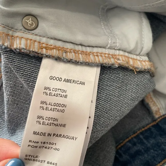 Good American 90’s High Waisted Denim Split Level Hem Shorts
