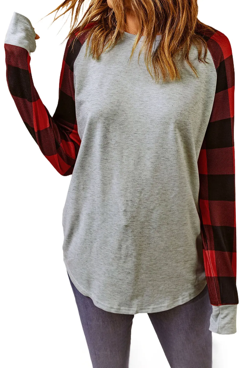 Gray Buffalo Plaid Long Sleeve Sweatshirt