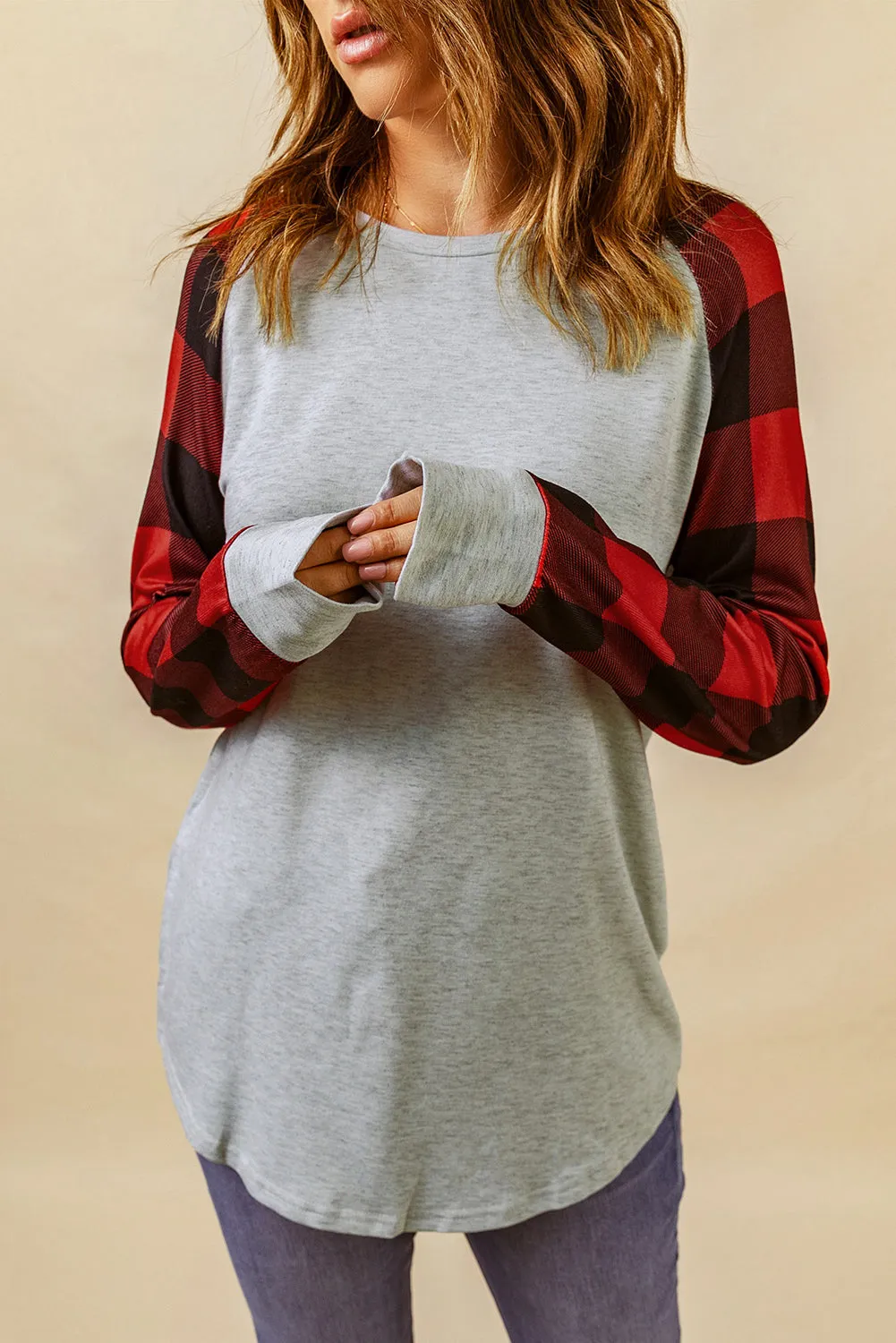 Gray Buffalo Plaid Long Sleeve Sweatshirt