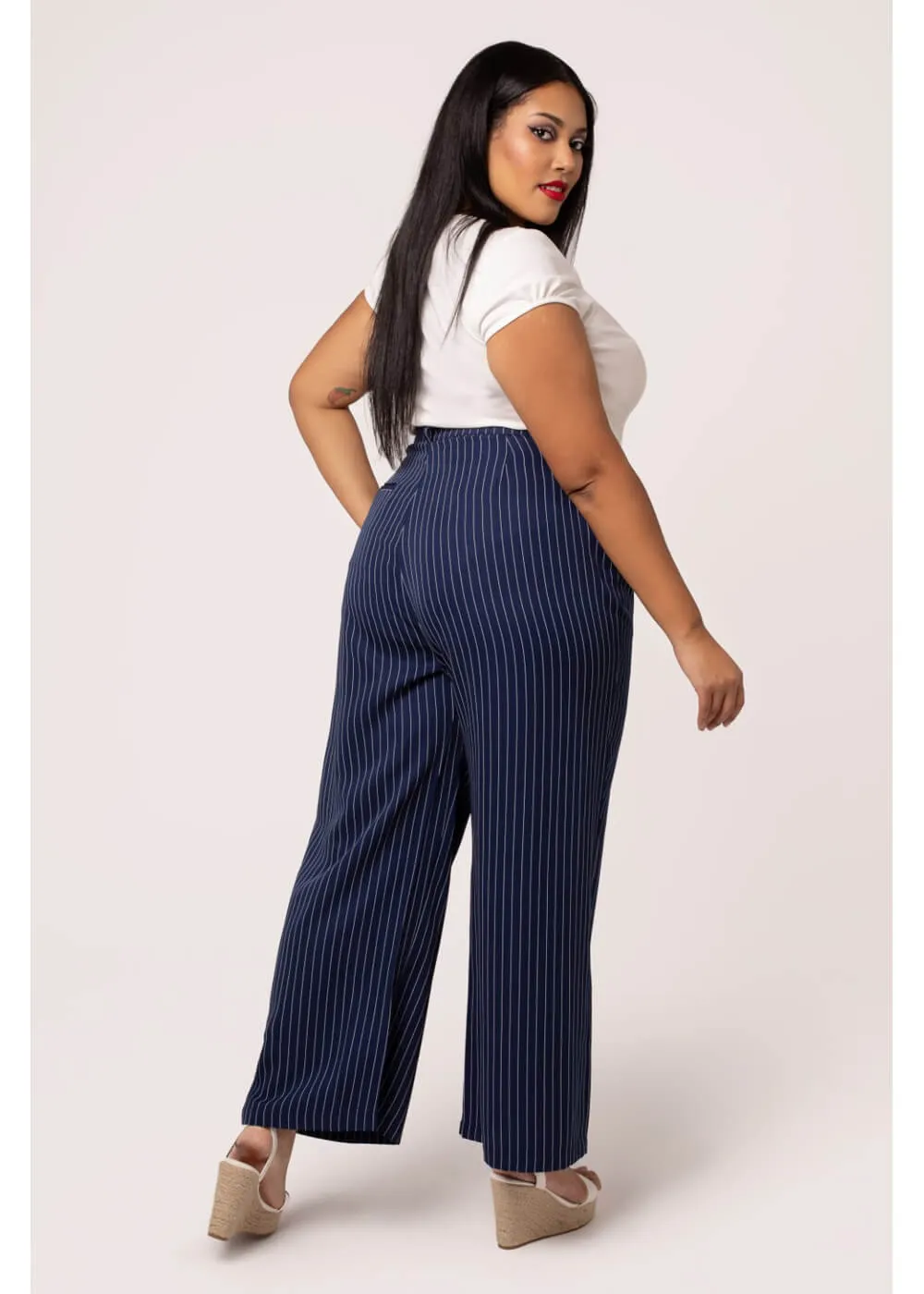 Hell Bunny Costello Pinstripe 40's Trousers Navy