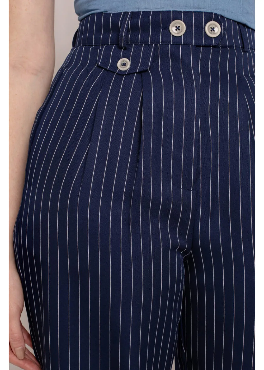 Hell Bunny Costello Pinstripe 40's Trousers Navy
