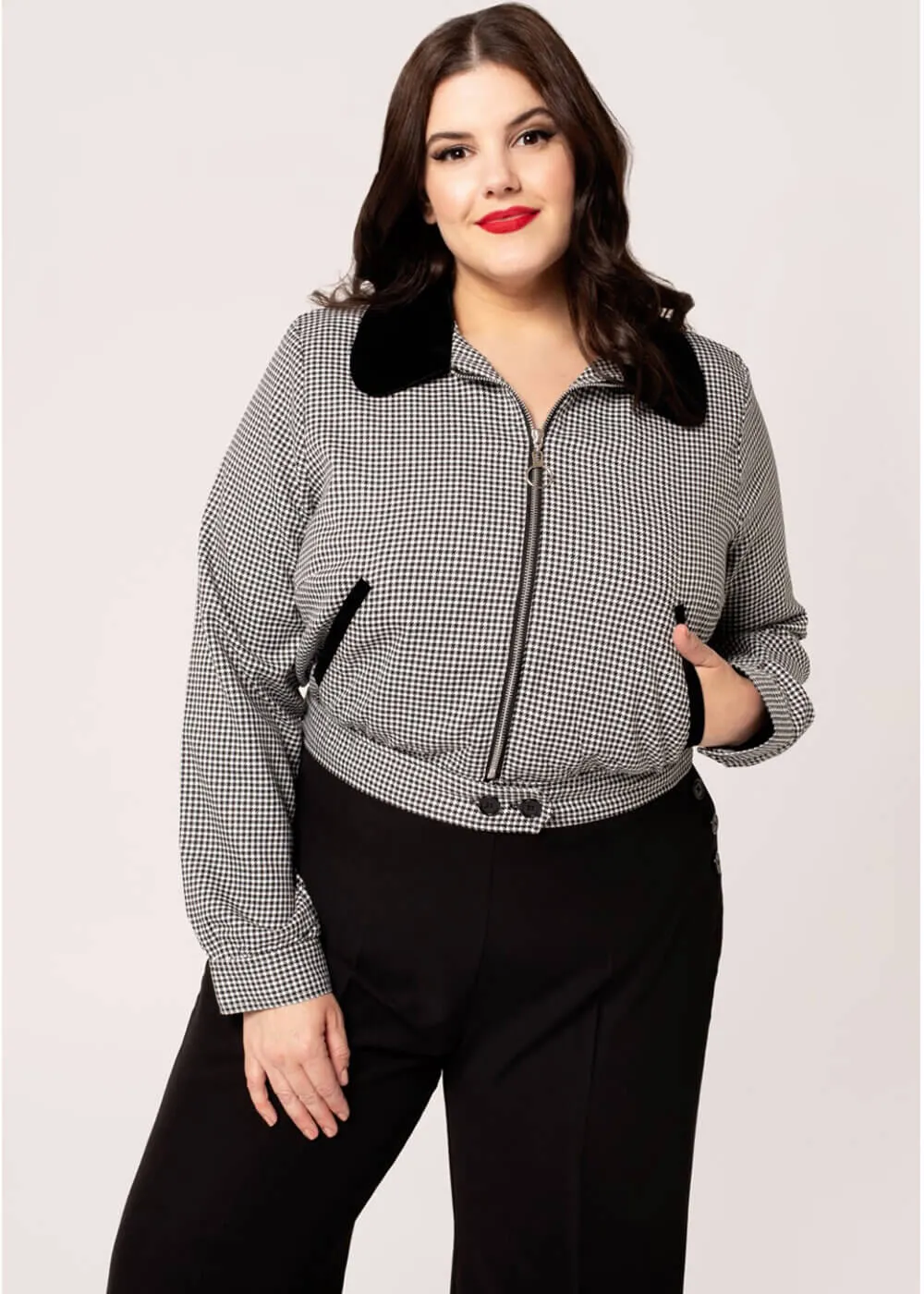 Hell Bunny Teddy Houndstooth 40's Jasje Grijs