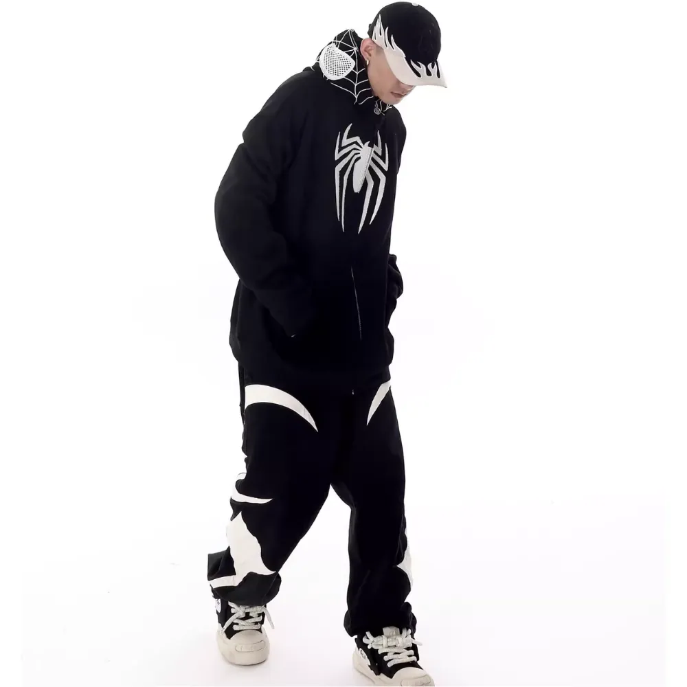 High Street Spider Flocked Couple Hoodie