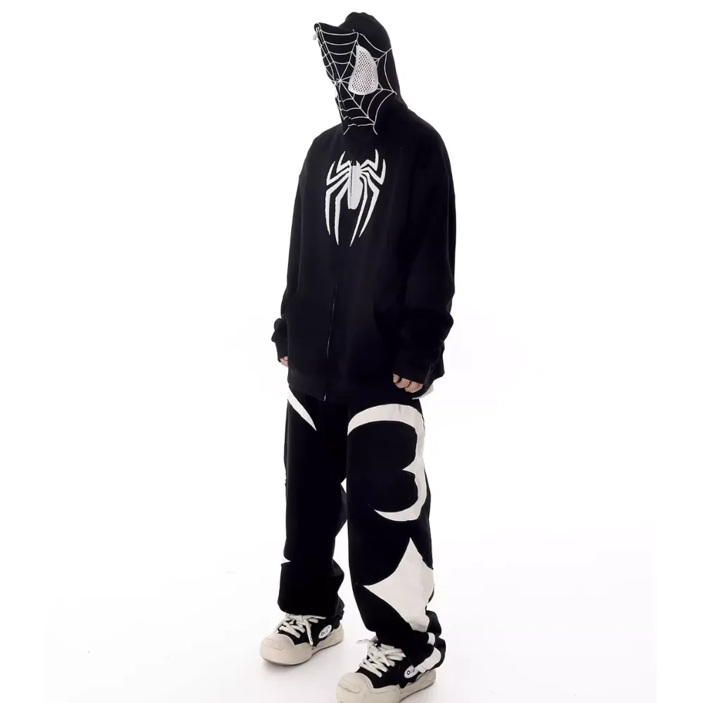 High Street Spider Flocked Couple Hoodie