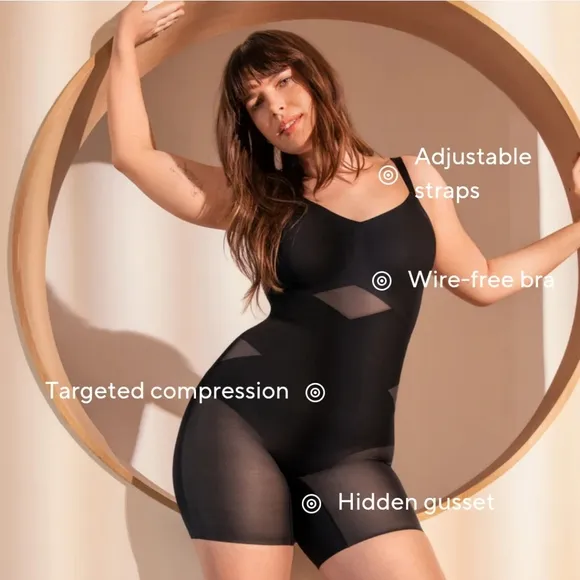 HoneyLove Mid-Thigh Bodysuit All In One Sculpting Garment Shapewear Super Power