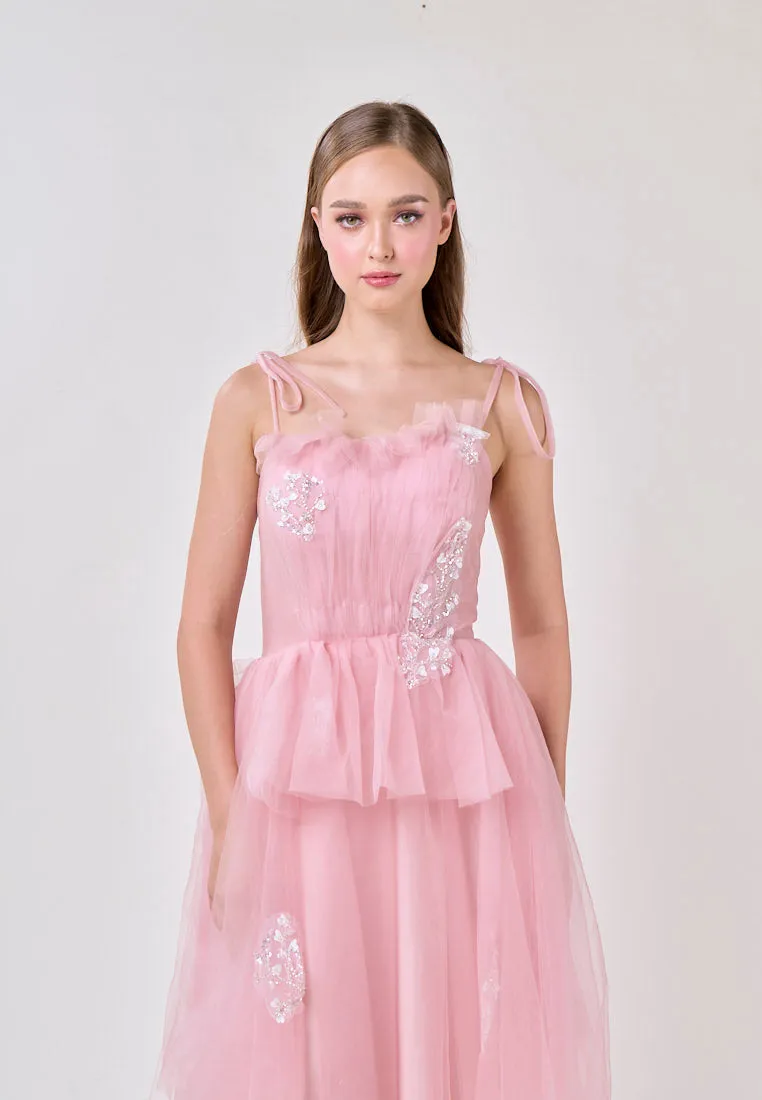 Hope Pink Square Neck Selftie Corset Back Tulle Layered Midi Dress