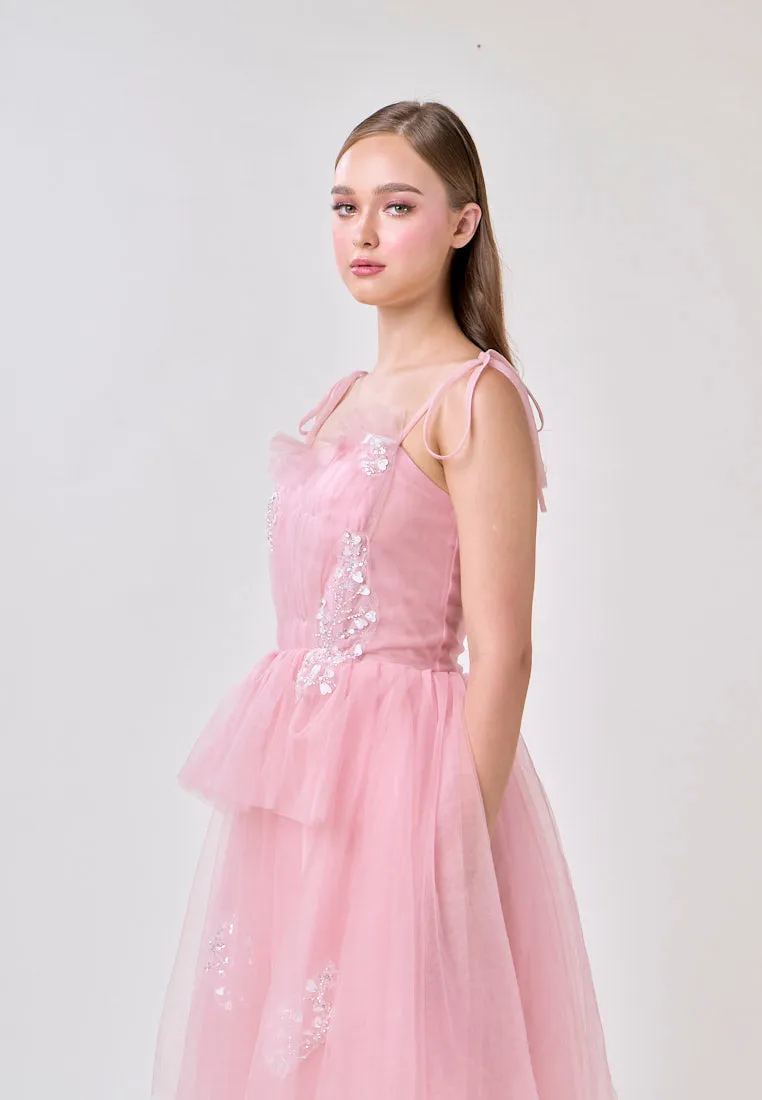 Hope Pink Square Neck Selftie Corset Back Tulle Layered Midi Dress