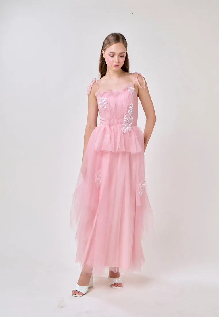 Hope Pink Square Neck Selftie Corset Back Tulle Layered Midi Dress