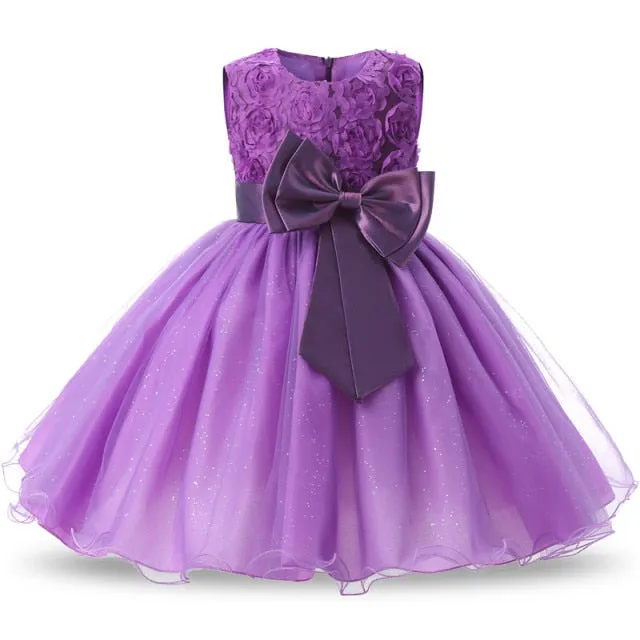 Infant Baby Girls Flower Dresses Christening Gowns Newborn Babies Baptism Clothes Princess tutu Birthday White Bow Dress