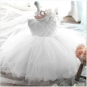 Infant Baby Girls Flower Dresses Christening Gowns Newborn Babies Baptism Clothes Princess tutu Birthday White Bow Dress