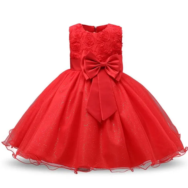 Infant Baby Girls Flower Dresses Christening Gowns Newborn Babies Baptism Clothes Princess tutu Birthday White Bow Dress