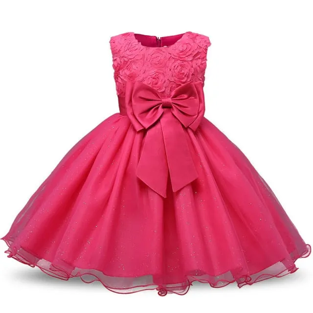 Infant Baby Girls Flower Dresses Christening Gowns Newborn Babies Baptism Clothes Princess tutu Birthday White Bow Dress