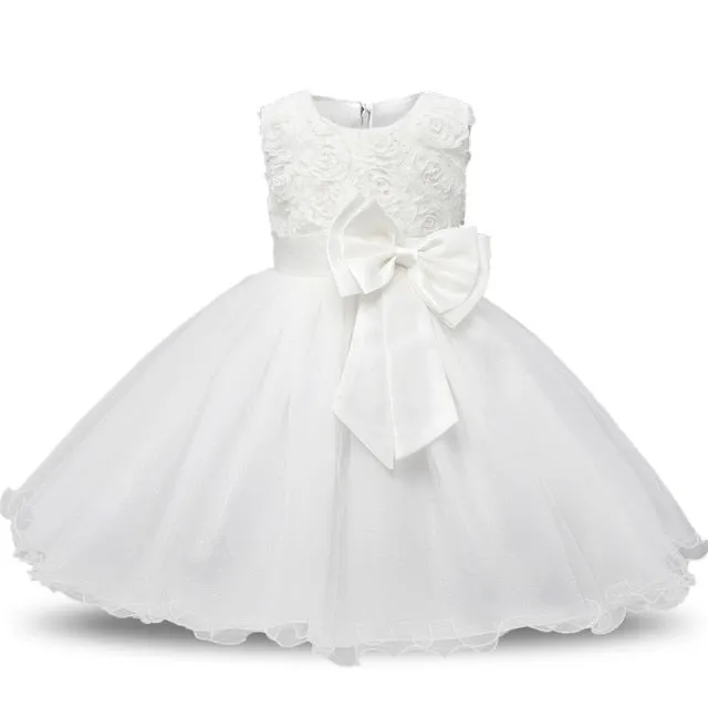 Infant Baby Girls Flower Dresses Christening Gowns Newborn Babies Baptism Clothes Princess tutu Birthday White Bow Dress