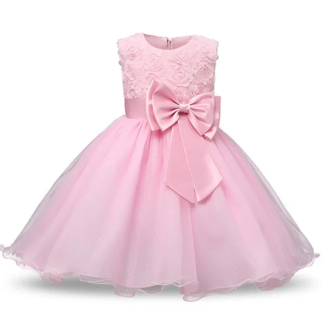 Infant Baby Girls Flower Dresses Christening Gowns Newborn Babies Baptism Clothes Princess tutu Birthday White Bow Dress