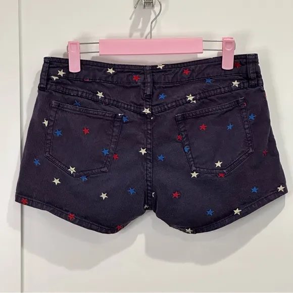 Isabel Marant Etoile Shorts Embroidered Stars Navy Blue Mid Rise Size 40