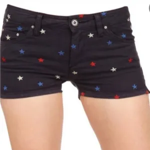 Isabel Marant Etoile Shorts Embroidered Stars Navy Blue Mid Rise Size 40