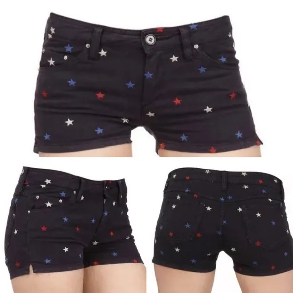 Isabel Marant Etoile Shorts Embroidered Stars Navy Blue Mid Rise Size 40