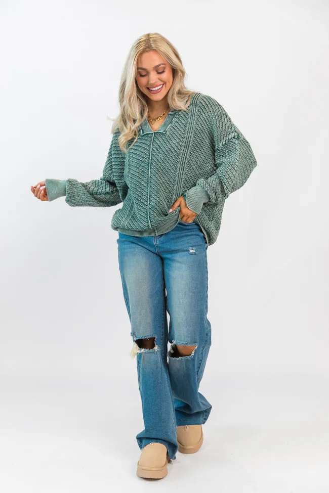 It's Too Easy Olive Acid Wash Sweater FINAL SALE