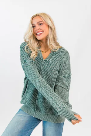 It's Too Easy Olive Acid Wash Sweater FINAL SALE