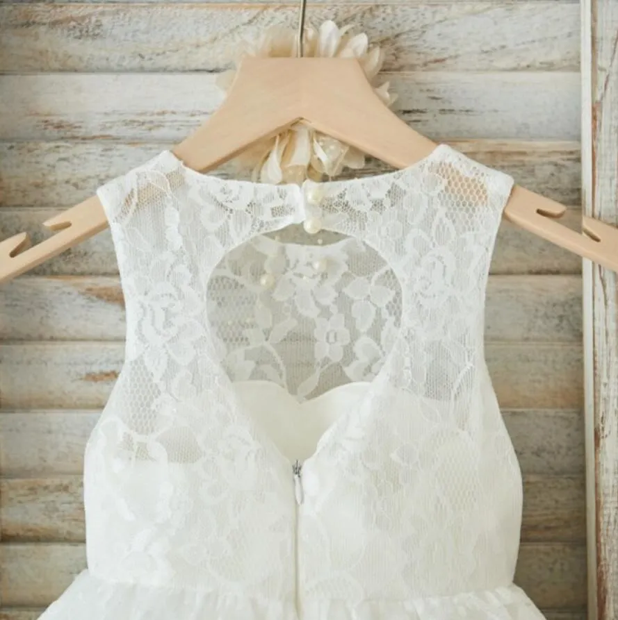 Ivory Cute Lace Flower Girl Dresses, Open Back Little Girl Dresses, FGY0133