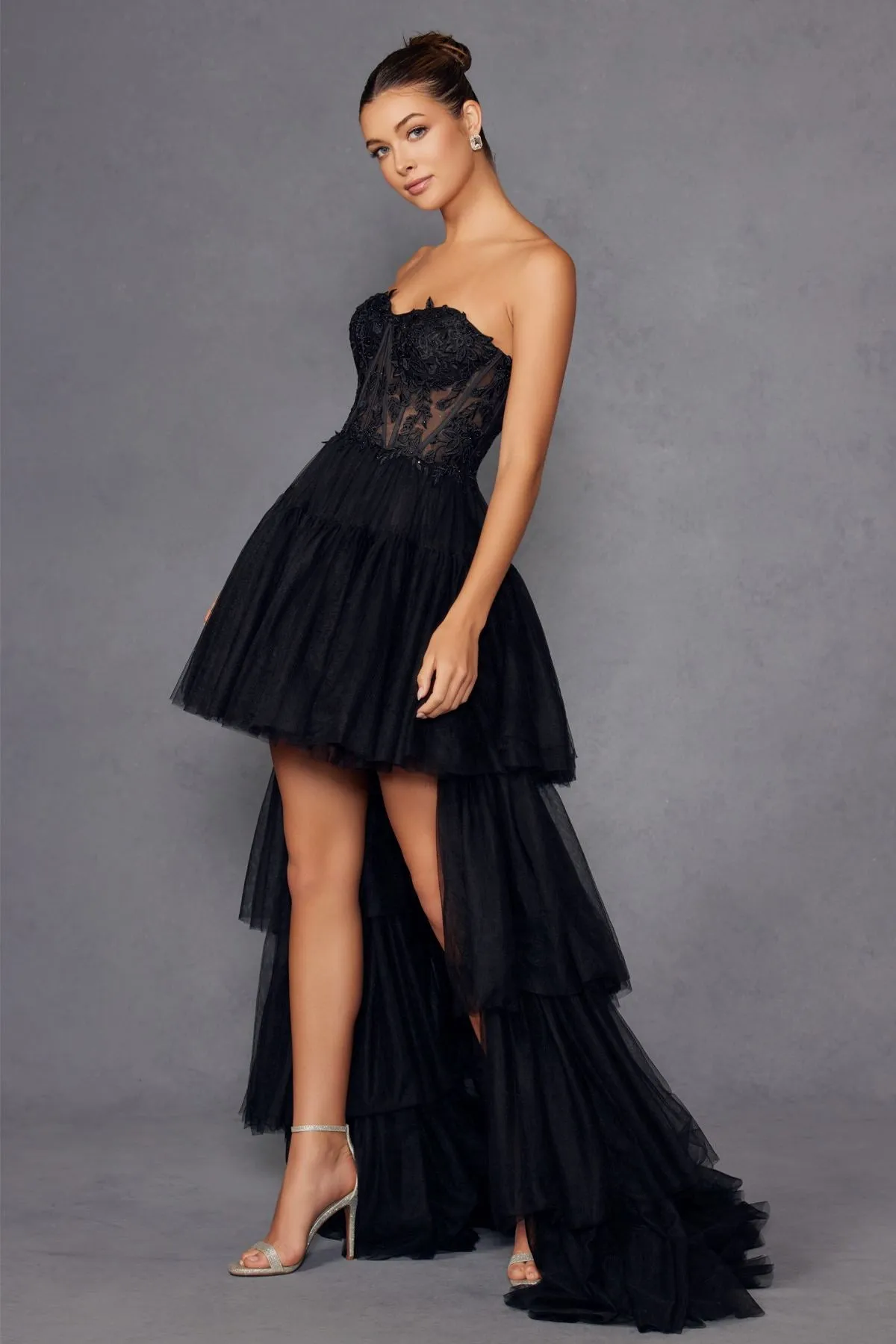 Juliet JT2488S Strapless Corset Bodice High Low Dress Removable Skirt