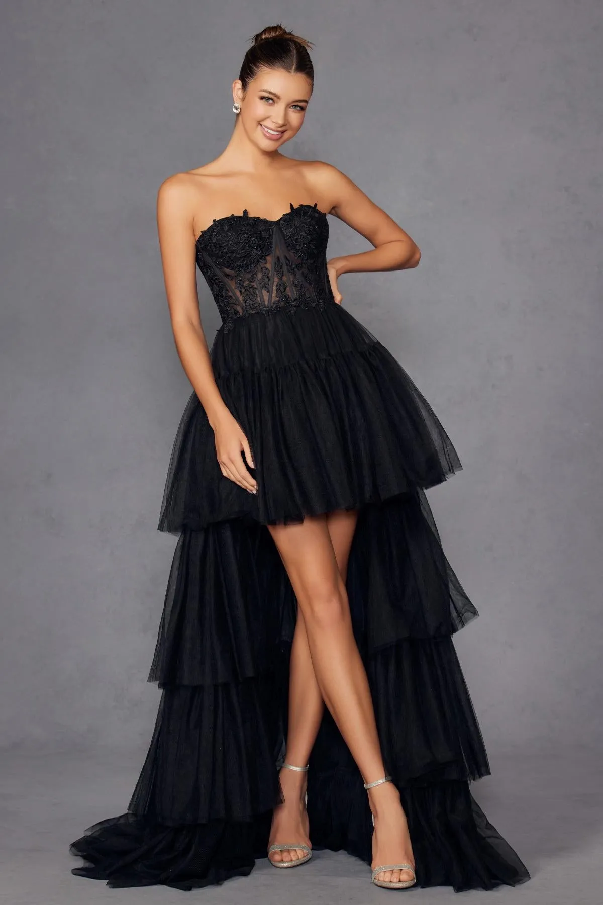Juliet JT2488S Strapless Corset Bodice High Low Dress Removable Skirt