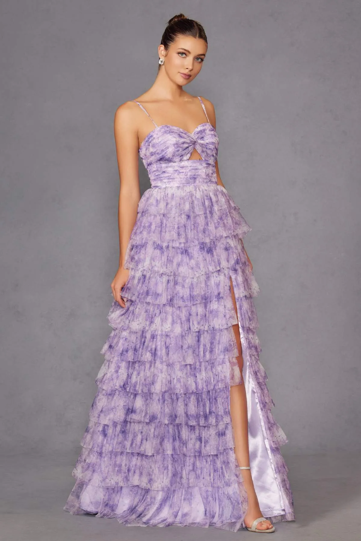 Juliet JT2508A Sweetheart Keyhole Neckline Ruffled Tier Skirt Gown