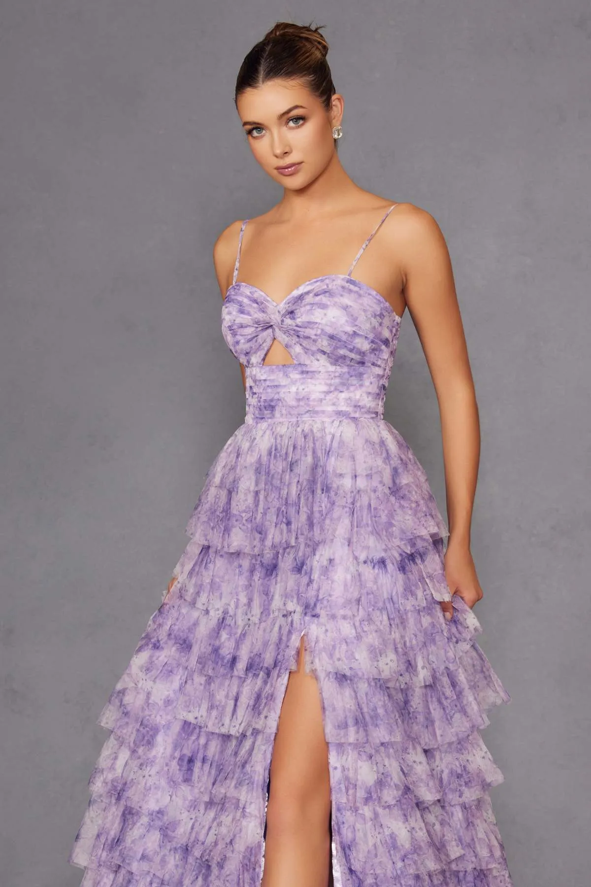 Juliet JT2508A Sweetheart Keyhole Neckline Ruffled Tier Skirt Gown